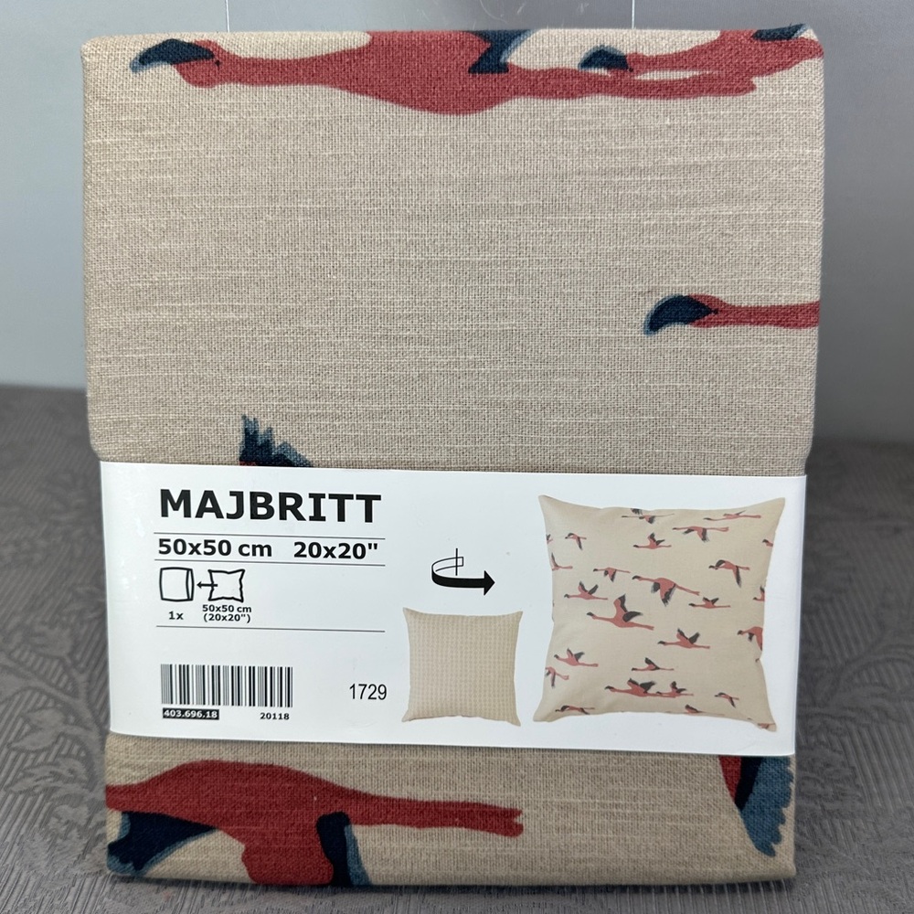 IKEA Majbritt Flying Flamingos Pillow Cover Square Beige Cotton Blend 20”